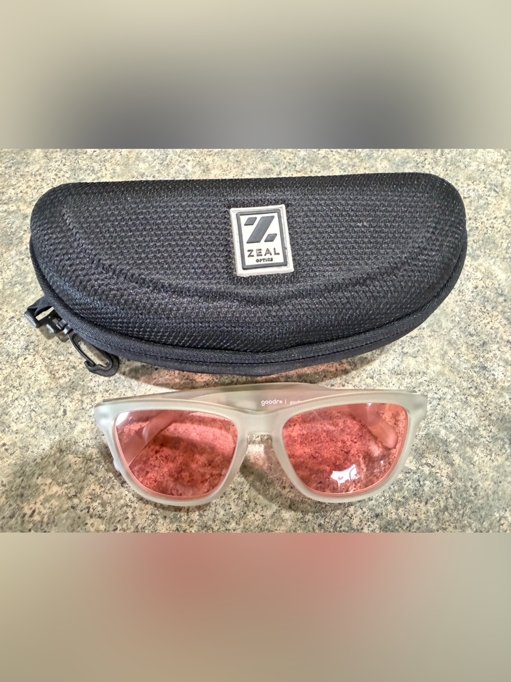 Goodr | opossums opposable thumbs Sunglasses Rose Lenses + clam shell zip case